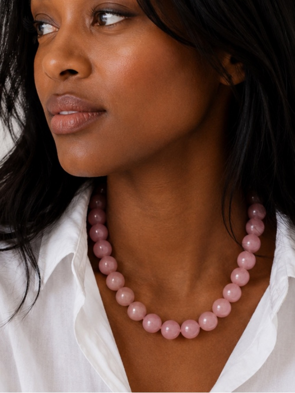 Anthropologie Pink Beaded Rose Quartz Necklace